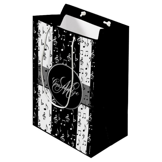 Moyen Sac cadeau Monogram Black & White Musical Stripes (Devant Angle)
