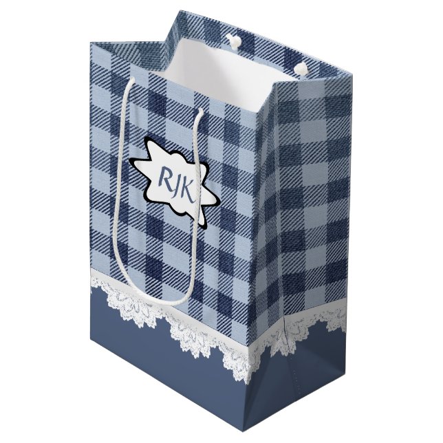 Moyen Sac cadeau Monogram Country Blue Plaid Medium (Devant Angle)