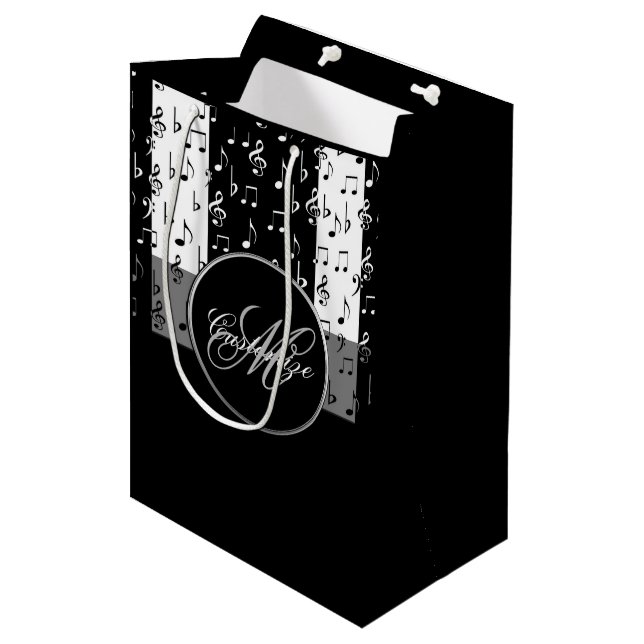 Moyen Sac cadeau Monogramme Black & White Stripes 3 (Devant Angle)