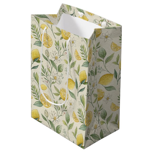 Moyen Sac cadeau Motif citrons et fleurs (Devant Angle)