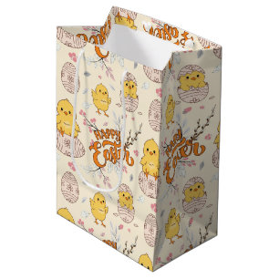 Moyen Sac cadeau Motif de poussins de Pâques mignon