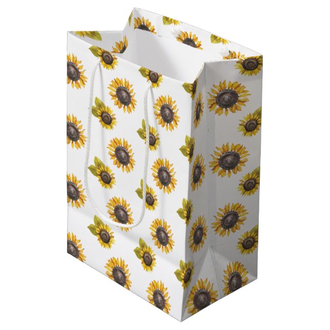 Moyen Sac cadeau Motif de tournesol d'aquarelle (Devant Angle)