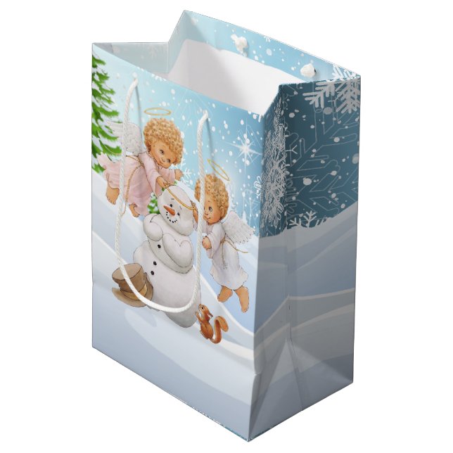 Moyen Sac Cadeau Moyenne Et Petits Angels Et Snowman (Devant Angle)