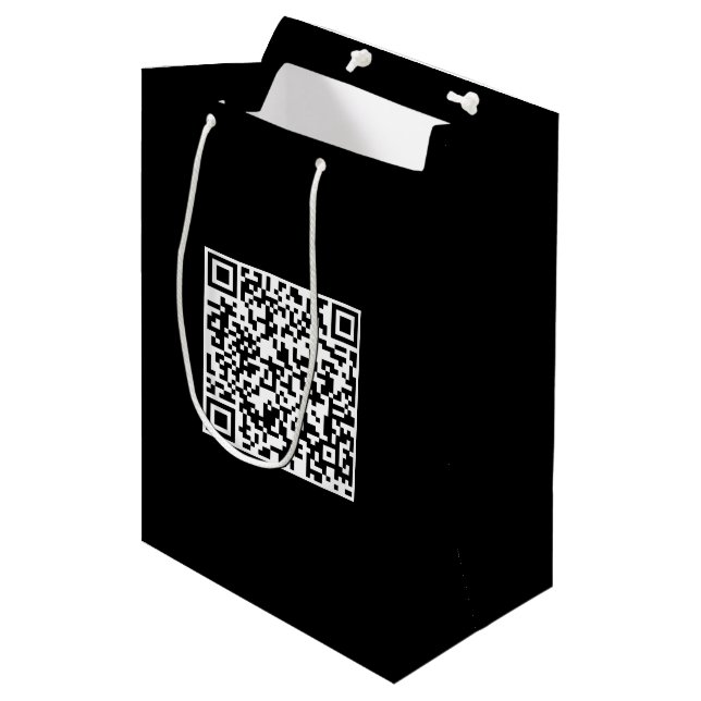 Moyen Sac Cadeau Noir Personnalisé avec Code QR Marque (Devant Angle)