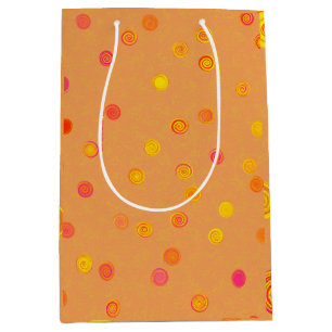 Moyen Sac cadeau orange à spirales et pois tordus