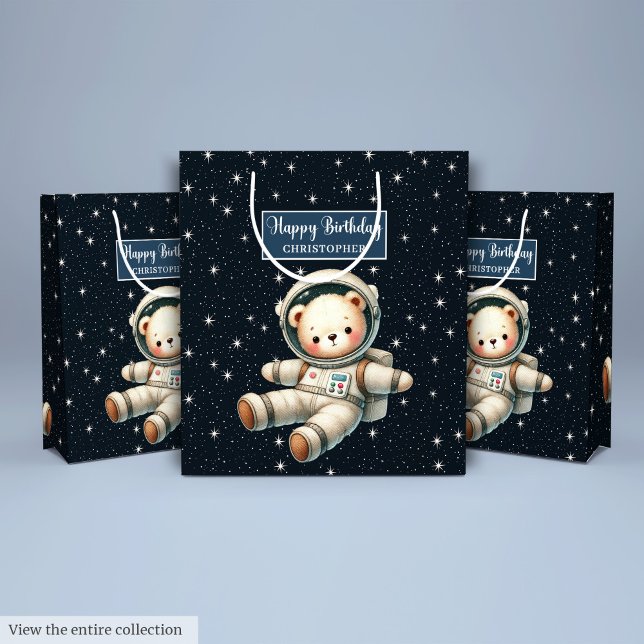Moyen Sac cadeau Ours de l'espace mou pour la fête d'ann (Cute Space Bear Gift Bag for Boy Birthday Party)