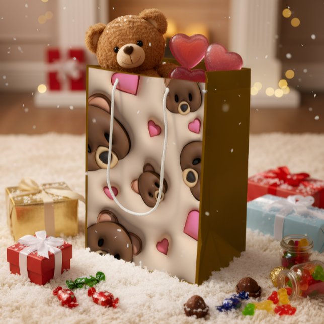 Moyen Sac Cadeau Ourson Mignon & Cœurs (Créateur téléchargé)