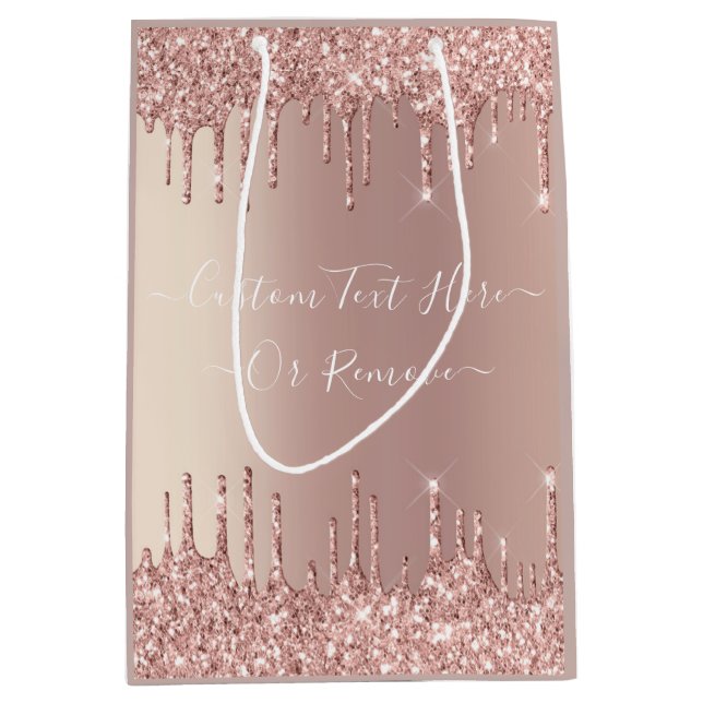 Moyen Sac Cadeau Pailleté Rose Gold avec Texte Personnal (Devant)