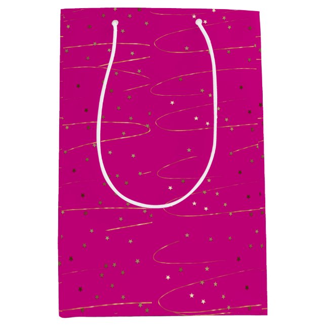 Moyen Sac cadeau paillettes rose et or (Devant)