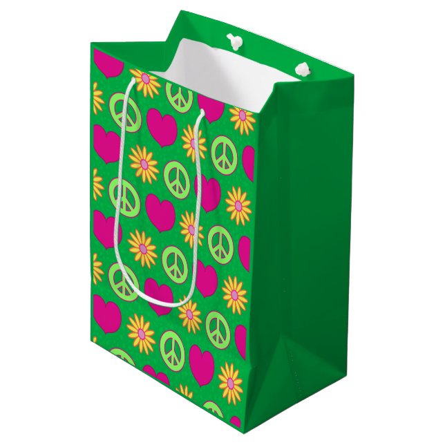Moyen Sac Cadeau Peace Love Daisies (Devant Angle)