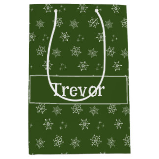 Moyen Sac cadeau personnalisé Green Flocon de neige