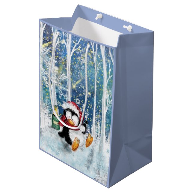 Moyen Sac Cadeau Pingouin de Noël (Devant Angle)