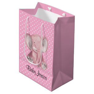 Moyen Sac cadeau Pink Elephant Polka Dot Design