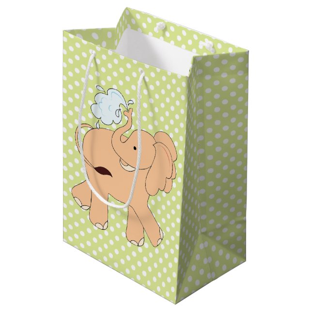 Moyen Sac cadeau pois et bébé éléphant (Devant Angle)