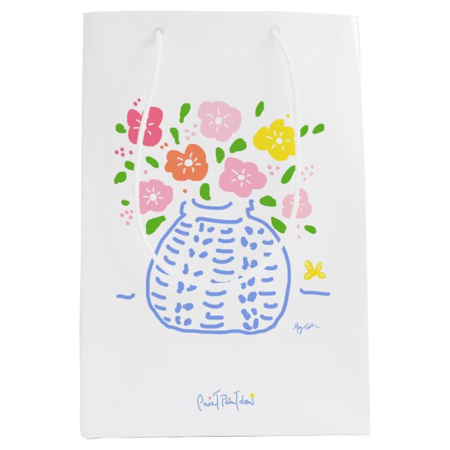 Moyen Sac cadeau posy rose et bleu (Devant)