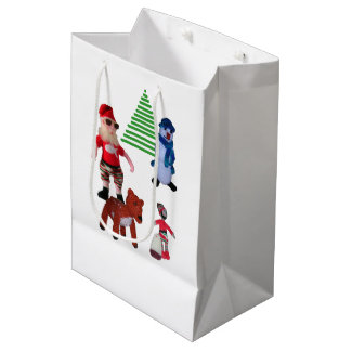 Moyen Sac cadeau - Poupées et houx de Noël