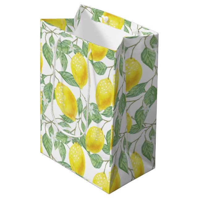 Moyen Sac cadeau pour citrons et Feuille (Devant Angle)
