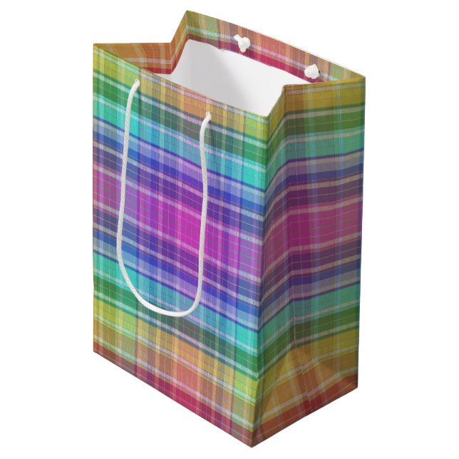 Moyen Sac cadeau - Rainbow Madras (Devant Angle)