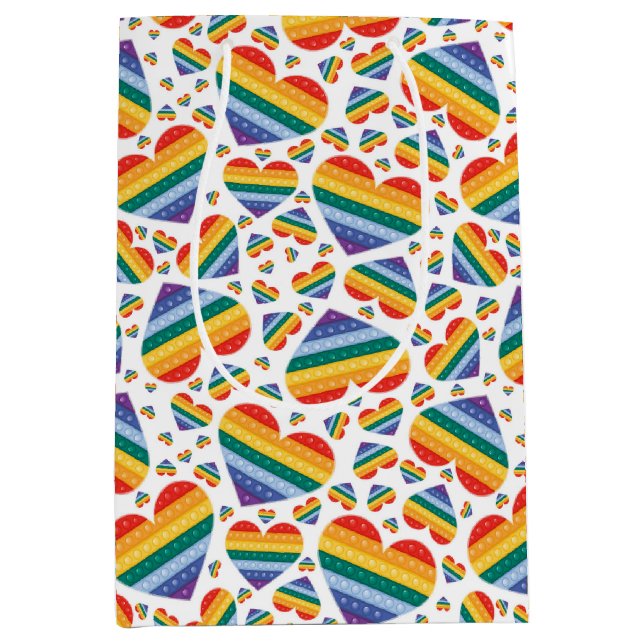 Moyen Sac cadeau Rainbow Pride Hearts (Devant)