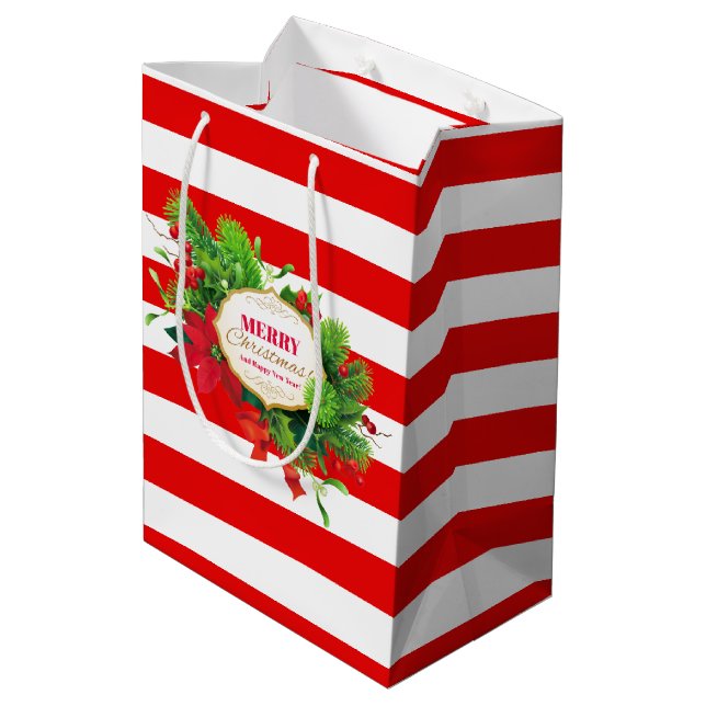 Moyen Sac Cadeau rayé rouge de Noël (Dos Angle)