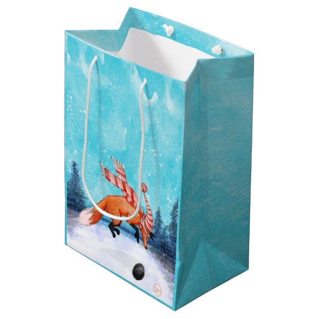 Moyen Sac cadeau renard sautant heureux (Devant Angle)