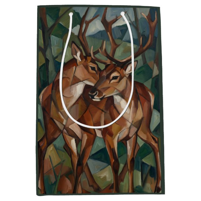 Moyen Sac Cadeau Renne de Style Cubiste (Devant)
