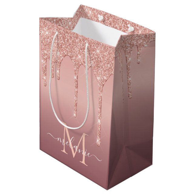Moyen Sac cadeau rose Gold personnalisé Votre lettre et  (Dos Angle)