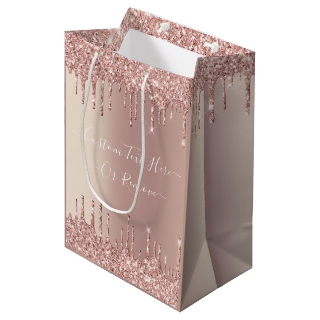 Moyen Sac cadeau rose Parties scintillant or avec texte  (Devant Angle)