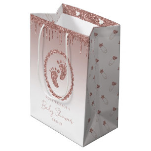 Moyen Sac cadeau rose Parties scintillant or  Baby showe