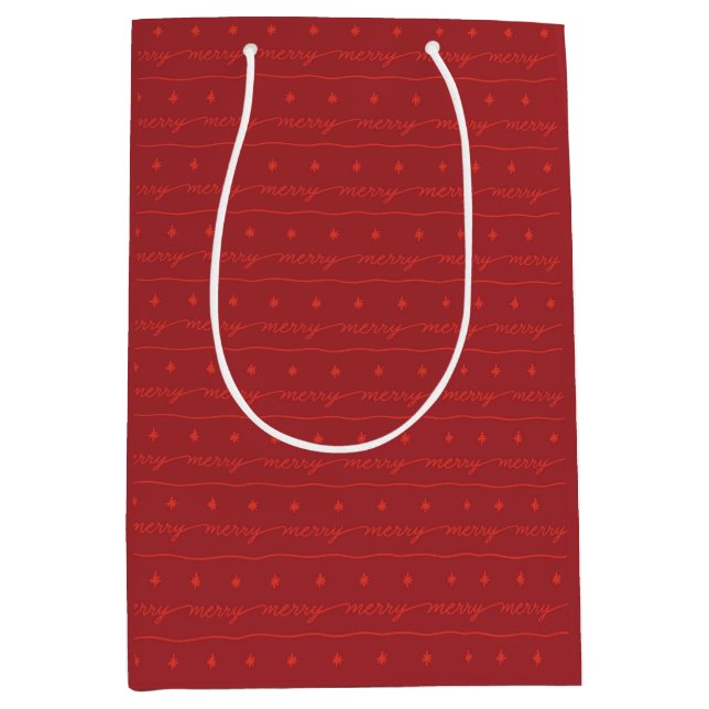 Moyen Sac cadeau rouge avec écriture joyeuse pour les Fê (Devant)