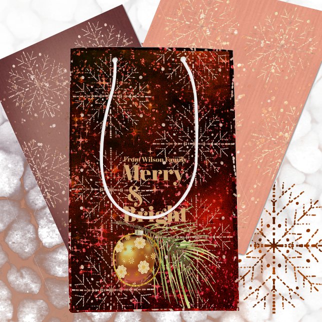 Moyen Sac cadeau rouge de Noël avec flocons de neige (Créateur téléchargé)