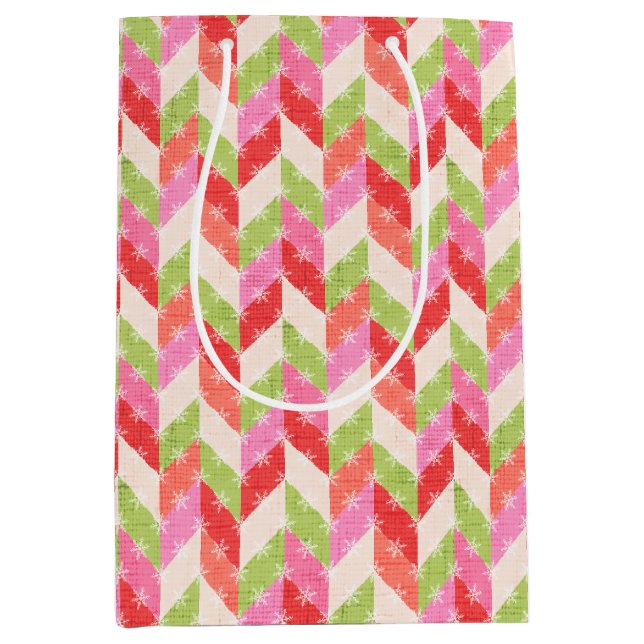 Moyen Sac cadeau scintillant chevron rouge (Devant)