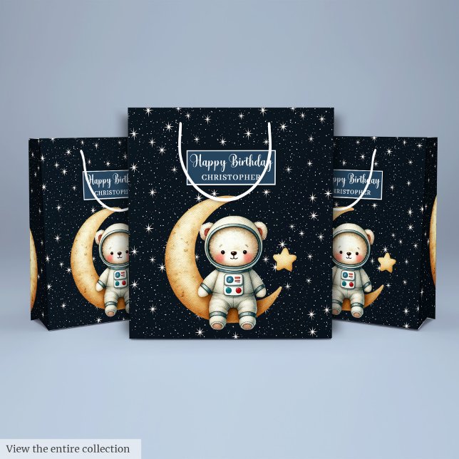 Moyen Sac cadeau Teddy Astronaut pour garçon Anniversair (Teddy Astronaut Gift Bag for Boy Birthday Bash)