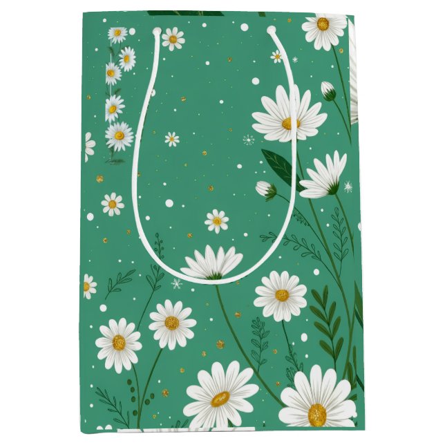 Moyen Sac cadeau vert sauge botanique Wild Daisy (Devant)