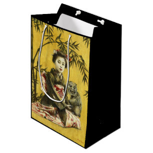 Moyen Sac Cadeau vintage Japonais Geisha Et Demon
