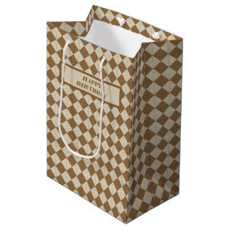 Moyen Sac cadeau vintage marron à carreaux Joyeux Annive