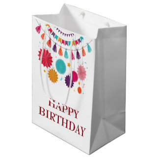 Moyen Sac coloré de cadeau d'anniversaire de guirlandes