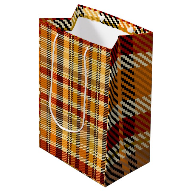 Moyen Sac de cadeau à carreaux tons de terre (Devant Angle)