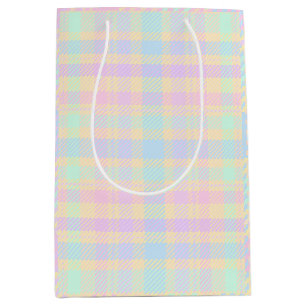 Moyen Sac de cadeau à motif carreauté pastel de Pâques