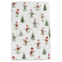 Sac de cadeau bonhomme de neige et sapin de Noël