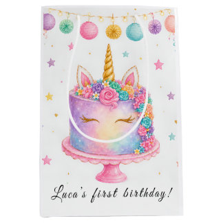 Moyen Sac de cadeau d'anniversaire licorne