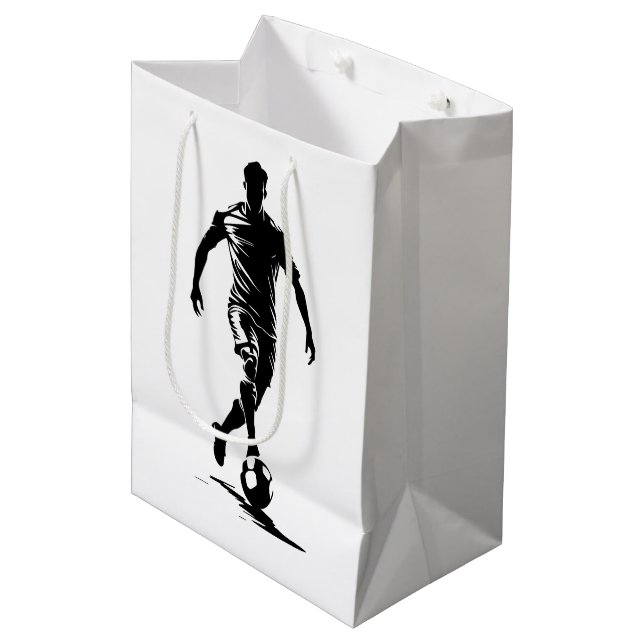 Moyen Sac de cadeau d'art de silhouette de joueur de foo (Devant Angle)