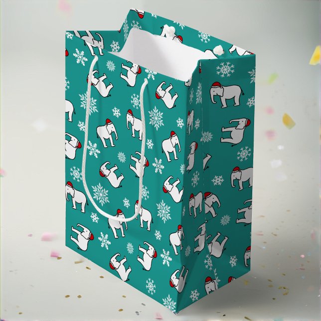 Moyen Sac de cadeau de fête de l'éléphant blanc de Noël  (Créateur téléchargé)