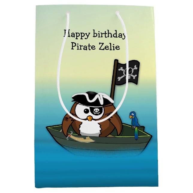 Moyen sac de cadeau de hibou de pirate (Devant)