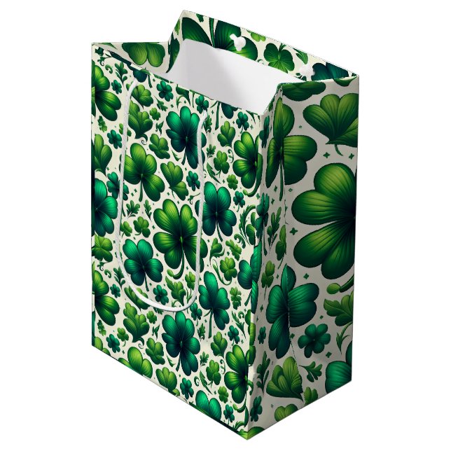 Moyen Sac de cadeau de la Saint-Patrick Lucky Shamrock (Devant Angle)