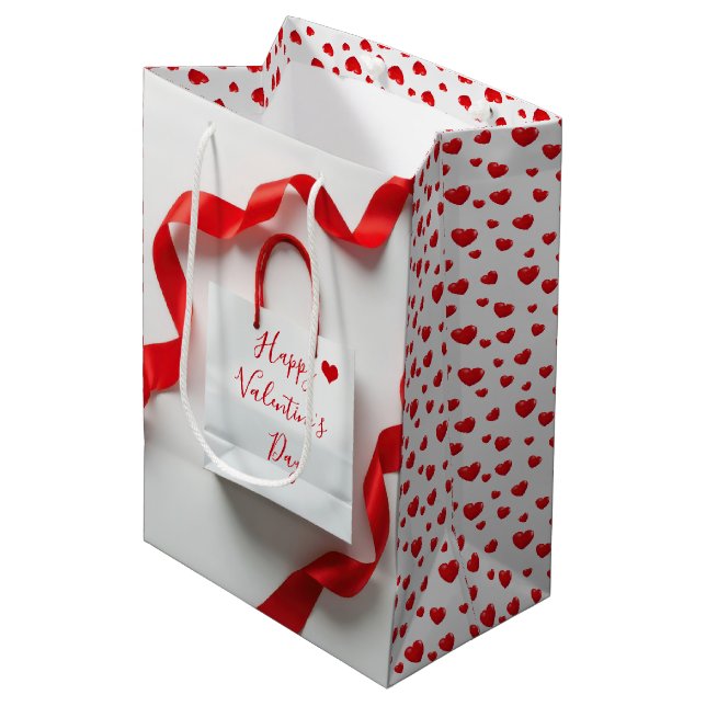Moyen Sac de cadeau de la Saint-Valentin avec rubans et  (Devant Angle)
