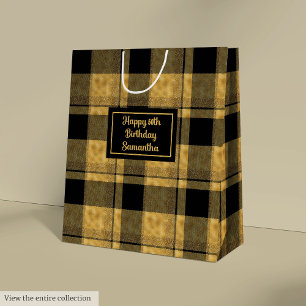 Moyen Sac de cadeau de mariage minimaliste noir et or pa