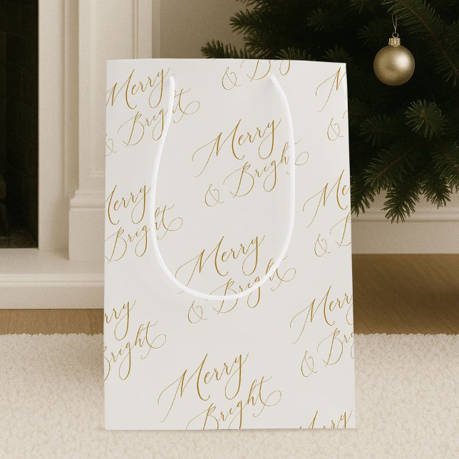 Moyen Sac de cadeau de Noël à écriture dorée Merry & Bri (Créateur téléchargé)