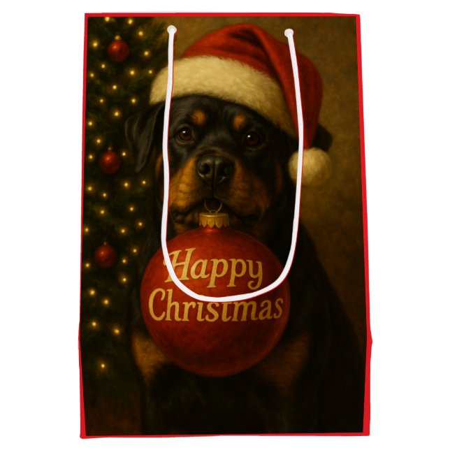 Moyen Sac de cadeau de Noël Rottweiler  (Dos)