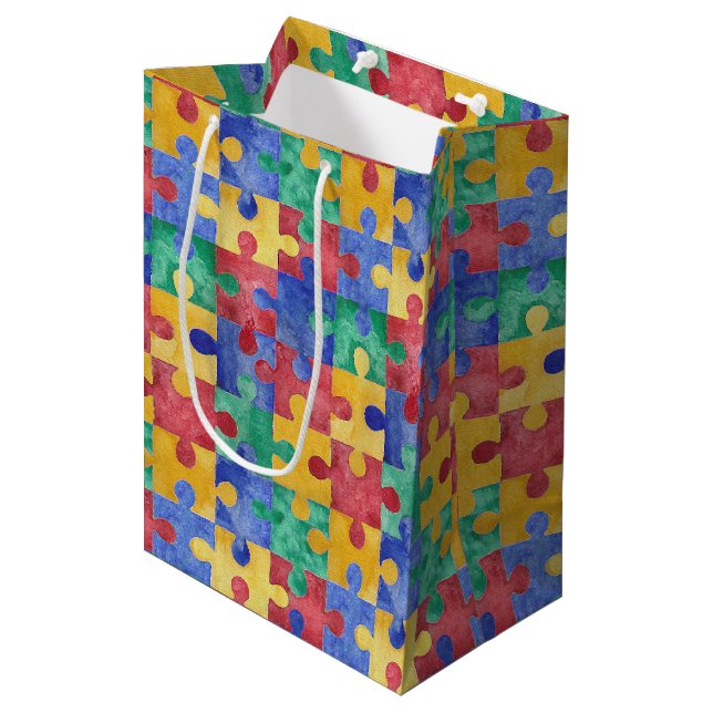 Moyen Sac de cadeau de sensibilisation sur l'autisme (Devant Angle)
